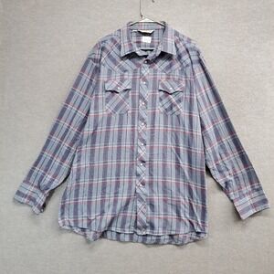 VINTAGE Sundance Men Button Up Shirt 2XL Gray Plaid Western Pearl Snap 90s USA